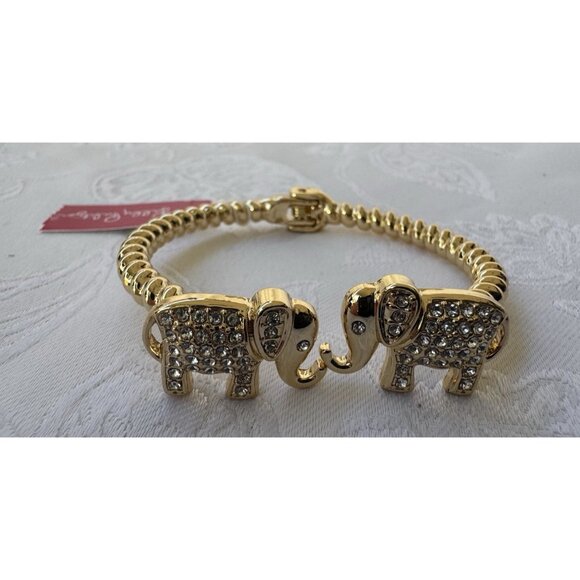 Lilly Pulitzer Elephant Cuff Bracelet Gold-tone Rhinestone Hinged Bracelet NWT - Picture 1 of 15